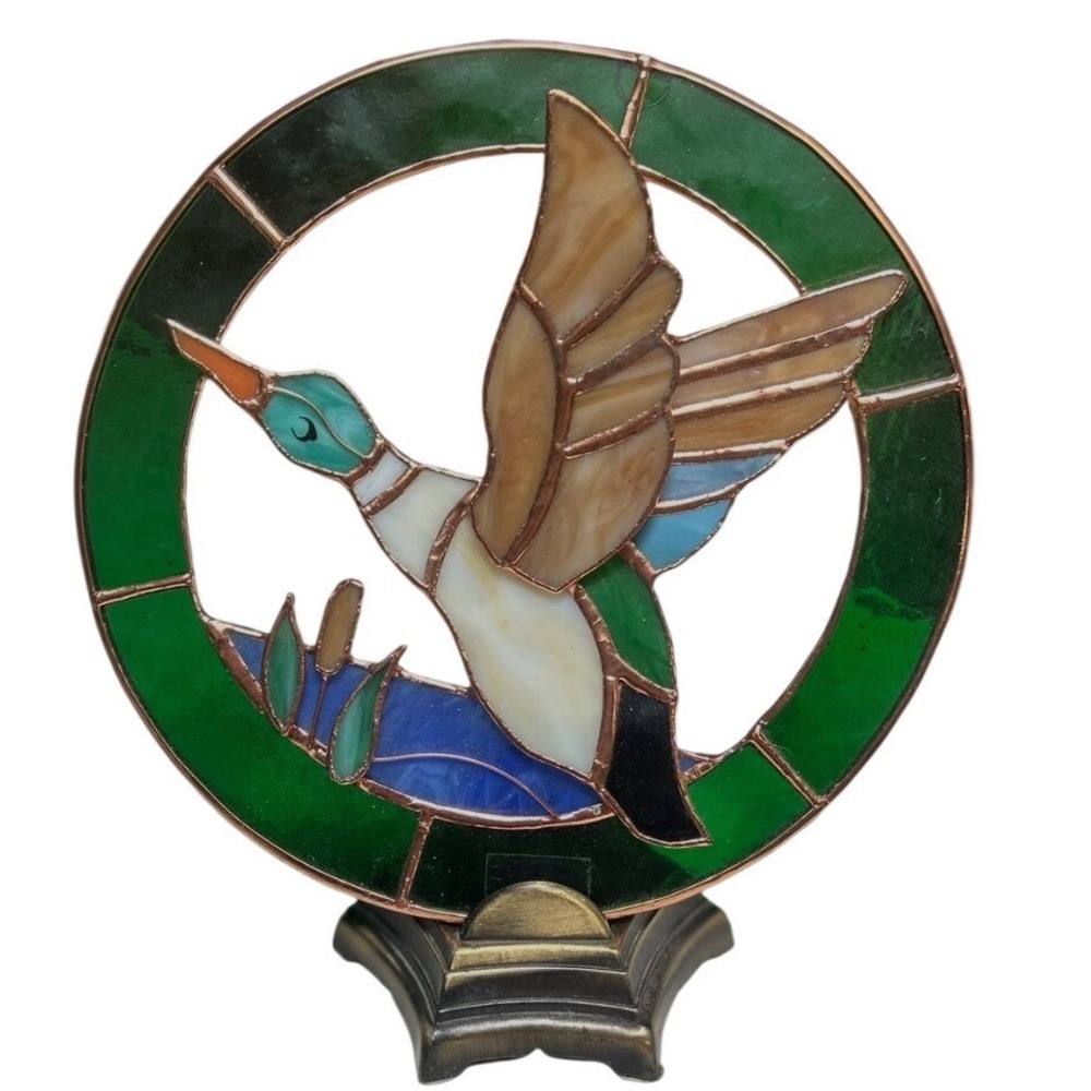 Gallery Inc Stained Glass Mallard Duck Suncatcher 8 Inch Round Window Hanging